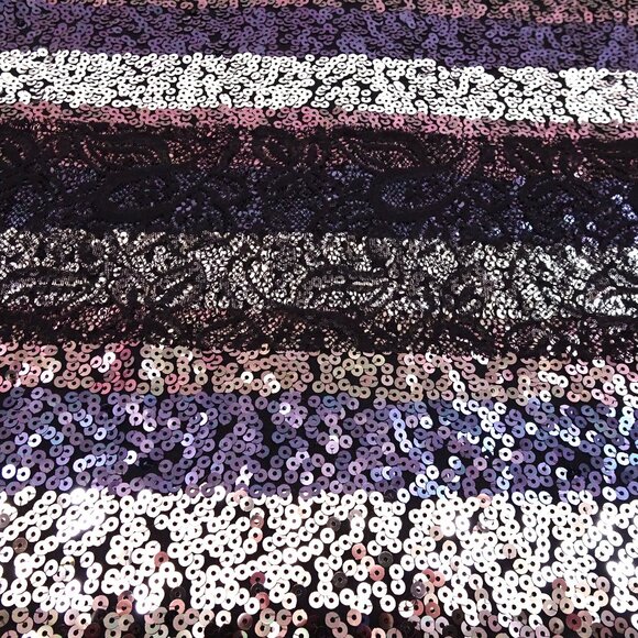 NWT Quacker Factory Sequin Lace t-shirt Medium Black Silver Blue New Year's Eve - Picture 2 of 7